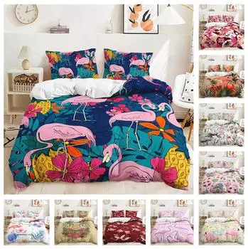 Домашнее постельное белье с 3D рисунком фламинго, комплект постельного белья с животным пухом, комплект постельного белья для спальни, односпальная/двуспальная кровать, полноразмерный комплект постельного белья Baby 100x135cm