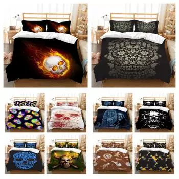 Домашнее постельное белье с принтом черепа, крутой комплект постельного белья, высококачественный пододеяльник, комплект постельного белья из полиэстера, одноместное, двойное покрывало UK Single 135x200cm