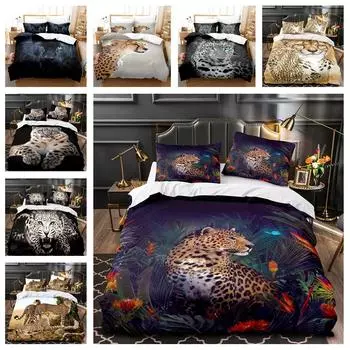 Домашнее постельное белье с животным узором, пододеяльник и наволочка с леопардовым принтом, постельное белье, односпальная кровать, полный размер, 2/3 шт., ткань из микрофибры UK Single 135x200cm
