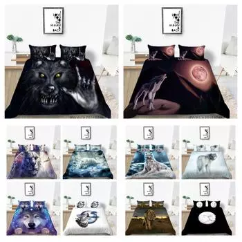 Домашнее постельное белье Уникальный дизайн Постельное белье Чехол с наволочкой 2/3 шт. King Queen Size Картина с волком UK Single 135x200cm