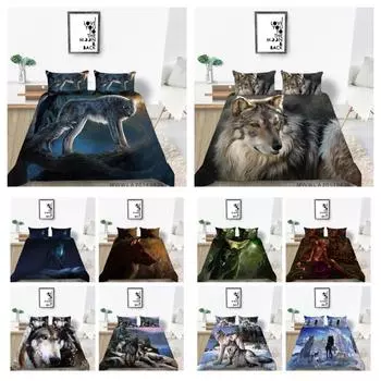 Домашнее постельное белье Высококачественные комплекты постельного белья с наволочкой Модный домашний текстиль с изображением волка UK Single 135x200cm