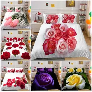 Домашнее постельное белье в цветочном стиле ко Дню святого Валентина, комплект пуховых пододеяльников, пододеяльник для спальни, наволочка, полноразмерное постельное белье для односпальной/двуспальной кровати Baby 100x135cm