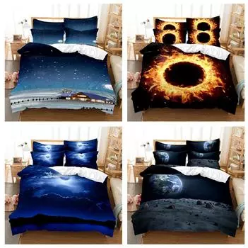 Домашнее постельное белье Звезда Ночной вид Пододеяльник Наволочка 3/2 шт. Домашний комплект постельного белья для спальни Односпальная кровать Двуспальная кровать Полноразмерное постельное белье для спальни DE 100x135cm