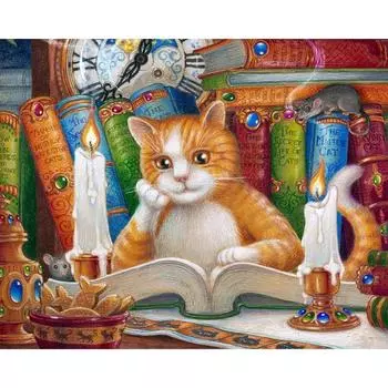 Домашнее украшение DIY 5D Алмазная вышивка Познавательный мультяшный кот Хобби-ремесло 20X30CM