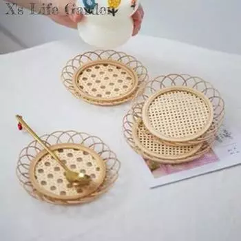 Домашнее украшение Натуральный бамбуковый плетеный подстаканник Ручной работы Ротанговый коврик под чашку Ручной работы Подставка под приборы Аксессуары для кофейного столика