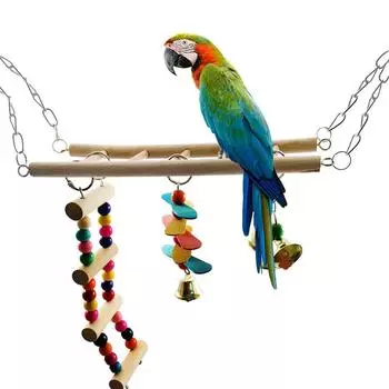 Домашнее животное попугай красочные деревянные качели лестница колокольчики подвесная игрушка декор клетки