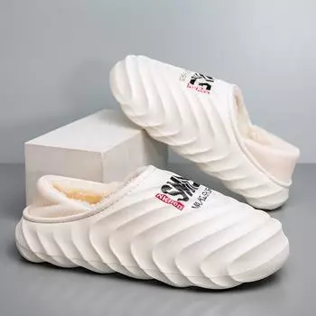 Домашние хлопковые тапочки Обувь для мужчин Разработанная легко моющаяся Водонепроницаемая мужская обувь Теплая плюшевая спальня ванная комната Новый модный стиль 38