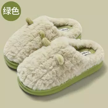 Домашние хлопковые тапочки женские сезонные парные мультяшные милые ушки плюшевые теплые домашние пушистые тапочки мужские 36-37 suitable for 35-36 inner length 225MM зелёный