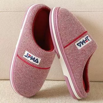 Домашние хлопковые тапочки, женские зимние теплые нескользящие пушистые тапочки для пар на толстой подошве, мужские тапочки 36-37 красный