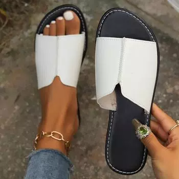 Домашние и уличные повседневные тапочки на плоской подошве для женщин, новинка 2024 года, однотонные минималистичные пляжные тапочки с открытым носком, летние однотонные сандалии 36 коричневый