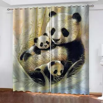 Домашние интерьерные шторы 3D роскошные животные милые панды оконные затемняющие шторы для гостиной спальни домашний декор 2 шт W70xH160cmx2&Grommet Top