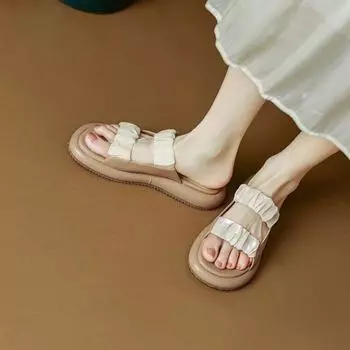 Домашние кожаные шлепанцы для дома, резиновая обувь для женщин, 2024, сандалии на платформе, толстые открытые носки, женские тапочки, летние топы, модели Y 35