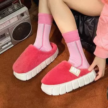 Домашние меховые тапочки конфетного цвета для женщин, модные, толстые, плюшевые, домашние тапочки, женская, удобная, мягкая, теплая, хлопковая обувь для дома 36-37 коричневый