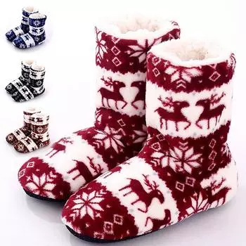 Домашние носки с рождественским лосем, зимние теплые мягкие домашние тапочки, напольная обувь для девочек, обувь с оленем Chirsitmas 36-38 синий