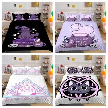 Домашние покрывала, наволочка с мультяшным волшебным котом, пододеяльник, комплект постельного белья Single 135x200cm