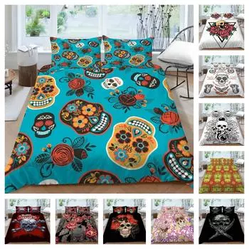 Домашние покрывала с 3D-печатью черепа, чехол для постельного белья, костюм из полиэстера, королевский размер, уникальный дизайн, пододеяльник UK Single 135x200cm