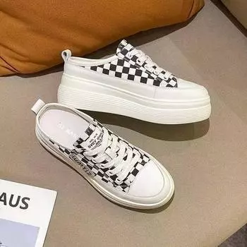 Домашние полутапочки женские весна-лето 2024 года новые удобные летние туфли без каблука парусиновые туфли повседневные ленивые маленькие белые туфли 35