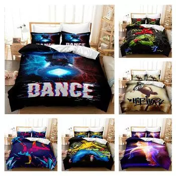 Домашние постельные принадлежности Динамический пододеяльник в стиле хип-хоп Queen King Полноразмерная односпальная кровать для мальчиков с принтом в стиле хип-хоп для взрослых и детей Пододеяльник и наволочка Постельное белье UK Single 135x200cm