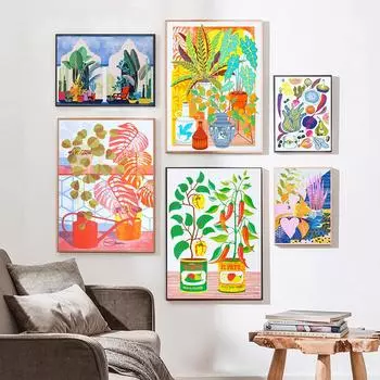 Домашние растения, живопись, ботанические художественные постеры, настенные художественные принты на холсте, растительные настенные панно для гостиной, ванной комнаты, домашний декор 21x30cm No Framed белый