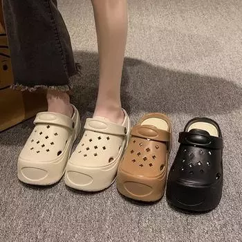 Домашние шлепанцы с толстой подошвой, женские сабо, летние женские сандалии, мягкая садовая обувь на танкетке из ЭВА, пляжные сандалии, домашние тапочки 36 чёрный