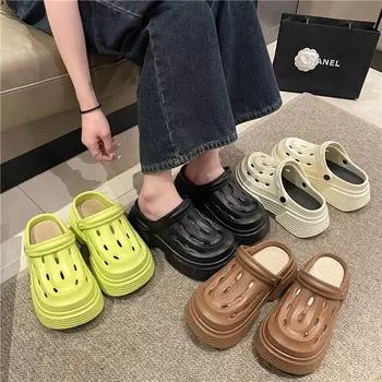 Домашние шлепанцы с толстой подошвой, женские сабо, летние женские сандалии, мягкая садовая обувь на танкетке из ЭВА, пляжные сандалии, домашние тапочки 36 чёрный