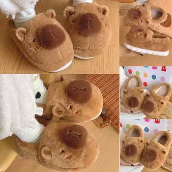 Домашние тапочки Capybara, нескользящие, для женщин и детей, хлопковые, для мальчиков, для мужчин, милые, для девочек, плюшевые, зимние, для капибалы 36