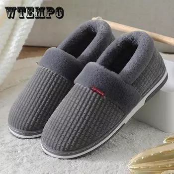 Домашние тапочки для мужчин, зимние бархатные мужские тапочки, теплые короткие плюшевые тапочки, нескользящие тапочки для спальни, домашняя мягкая обувь для пар 41-42