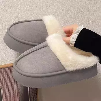 Домашние тапочки для женщин 2024 года, новые зимние повседневные теплые толстые нескользящие хлопковые тапочки с флисовой обувью для женщин 36-37 коричневый