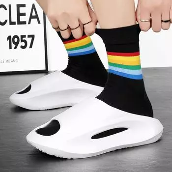 Домашние тапочки двухцветные толстые подошвы наступающие на дерьмо чувство повседневная мода гостеприимство одно слово тапочки для пары носить пляжные тапочки 36-37