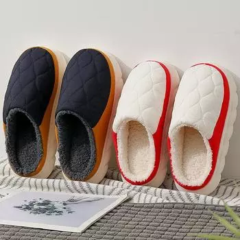 Домашние тапочки из мягкого хлопка для пар, комнатные, нескользящие, теплые, хлопковые, женские, пуховые, водонепроницаемые и грязеотталкивающие, мужские, зимние, модные 36-37 Fits 35-36