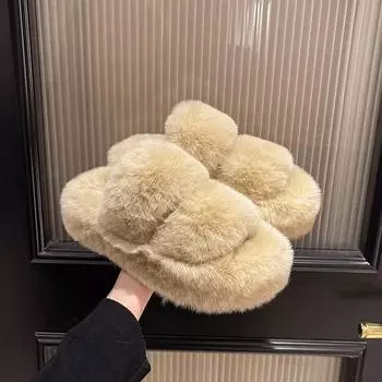 Домашние тапочки из пушистого меха толщиной 7 см, женские зимние новые нескользящие тапочки для дома, домашние тапочки из хлопка и шерсти, шлепанцы 36-37