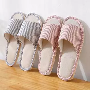 Домашние тапочки Льняные тапочки Домашние тапочки Нескользящие тапочки с мягкой подошвой в полоску Тапочки для пола Тапочки для пар 39-40