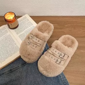 Домашние тапочки на платформе, плоские туфли, женские на танкетке, женские закрытые носки, шлепанцы с мехом, зимняя обувь, шлепанцы, мюли на каблуке 35 чёрный