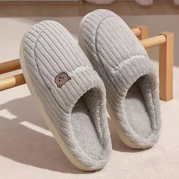 Домашние тапочки с мягкой толстой подошвой для женщин и мужчин, для спальни, теплая плюшевая обувь для влюбленных, зимние, милые, с рисунком медведя из мультфильма, пушистые, на платформе 36-37