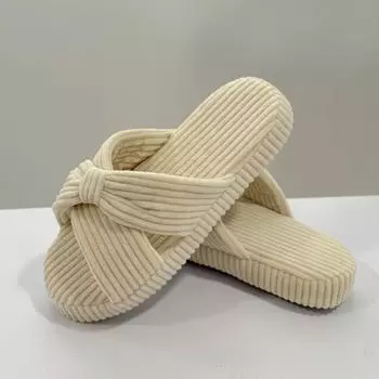 Домашние тапочки с перекрещивающимися полосками, мягкая подошва для спальни с плюшевой подкладкой, нескользящие удобные напольные бесшумные туфли 36-37 серый