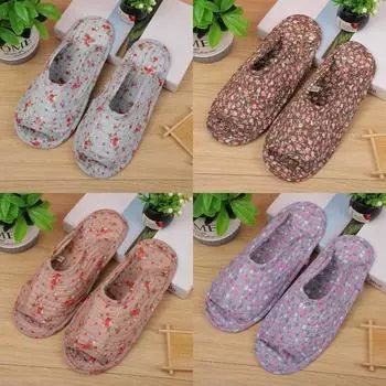Домашние тапочки с ретро-цветочным принтом, женские хлопковые тканевые домашние тихие удобные мягкие туфли на плоской подошве One size