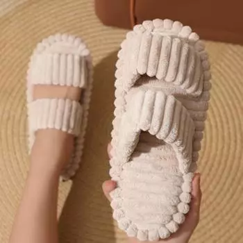 Домашние тапочки, удобные и теплые мягкие плюшевые туфли с открытым носком, однотонные домашние тапочки 36-37 хаки