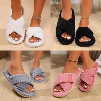 Домашние тапочки Удобные и теплые открытые мягкие плюшевые туфли Однотонные домашние тапочки для пола 36-37 хаки