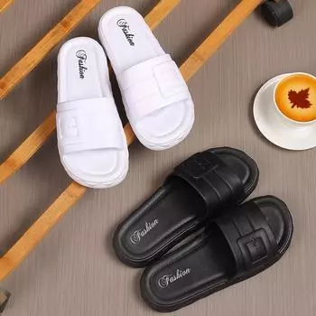 Домашние тапочки женские повседневные плоские удобные однословные тапочки для улицы интернет-знаменитости на платформе пляжные туфли 36 чёрный