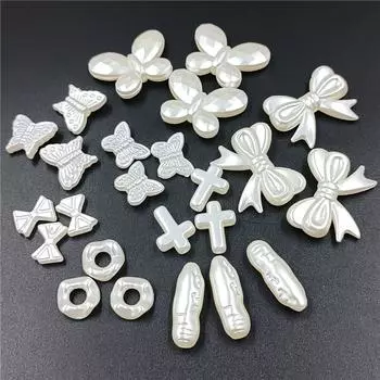 Домашние товары для вечеринок Белые бусины из АБС-пластика Искусственный жемчуг Ожерелье Браслет Свободные бусины «сделай сам» для изготовления ювелирных изделий из цветов-бабочек Текстурированный кулон 15# 50Pcs 7mm Flower