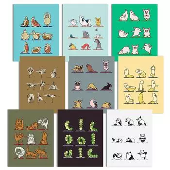 Домашние упражнения Забавная йога Животные Диаграмма Собака Банан Поза Плакат Настенное искусство Холст Картина Йога Печать Гостиная Домашний декор стены 21x30cm No Framed