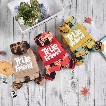 Домашние животные четвероногие парки с капюшоном для собак теплый принтованный четырехногий ветрозащитный уличный комбинезон одежда для маленьких собак одежда для щенков S