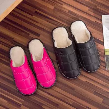 Домашние зимние хлопковые тапочки новые утолщенные нескользящие теплые тапочки из говяжьих сухожилий подошва кожаные тапочки мужские и женские пары таскают обувь 36-37 красный