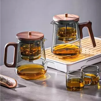 Домашний чайник с подъемным фильтром, ручка из орехового дерева, противоожоговая, чайник из утолщенного боросиликатного стекла Pyrex Kung Fu