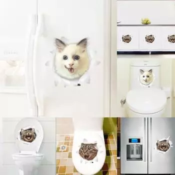 Домашний декор 3D милый кот стены искусства стикер ванная комната туалет крышка наклейка домашний офис декор 2#