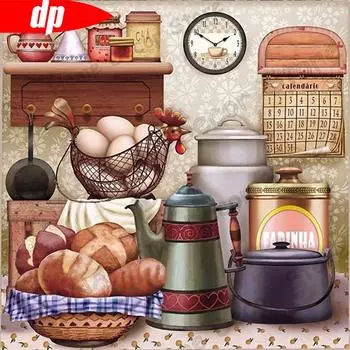 Домашний декор Алмазная вышивка Diy Алмазная картина Набор для вышивки крестом Домашняя кухня Яйца с хлебом 30x30CM