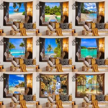 Домашний декор, гобелен с видом из окна, серия печатных гобеленов, праздничные украшения для спальни, гостиной, вечеринки, праздничный 230x180 см 100x75cm