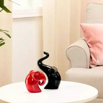 Домашний декор Happy Charm Elephant Couple | Керамические фигурки с отделкой Piano Finish (Набор из 2 предметов, красный и черный)