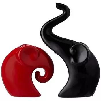 Домашний декор Happy Charm Elephant Couple | Керамические фигурки с отделкой Piano Finish (Набор из 2 предметов, красный и черный) Самый последний
