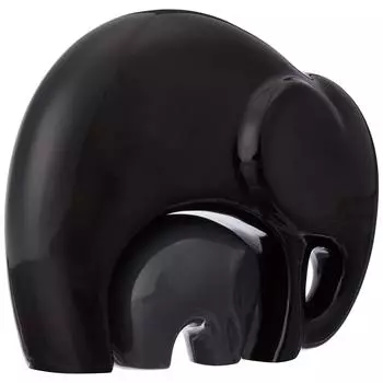 Домашний декор Happy Charm Elephant Мать и дитя Набор | Керамические фигурки с отделкой Piano Finish (Набор из 2 предметов, черный и серый)
